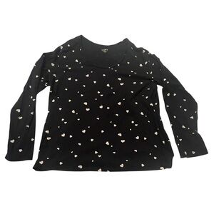 Women's LOFT Black & White Heart Print Long Sleeve Cotton Tee XL